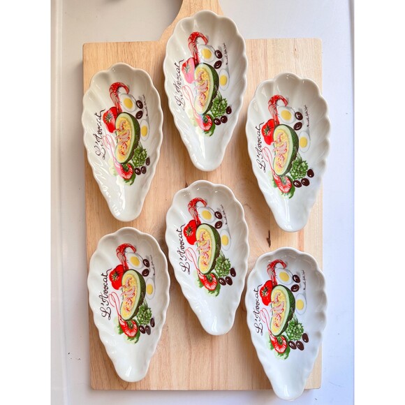 5 vintage shell-shaped avocado dishes, vintage French LHIRONDELLE tableware - Picture 1 of 3